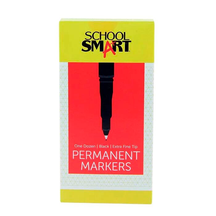 School Smart Extra Fine Tip Permanent Markers, Black, Pack of 12 085037